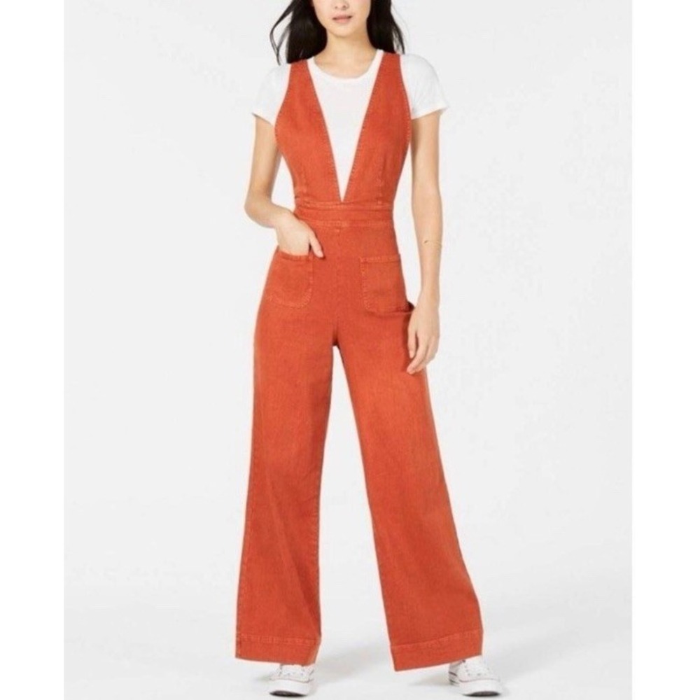 Sincerely Jules Overalls Jumpsuit Sz L Orange Pumpkin Fall Festival Halloween